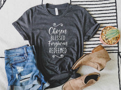 Chosen Forgiven T-Shirt, Christian Shirts, Christian Shirt for Woman, Religious Gift  Blessed Shirt, Bible Verse Shirt, Eph. 1:3-14 Shirt,