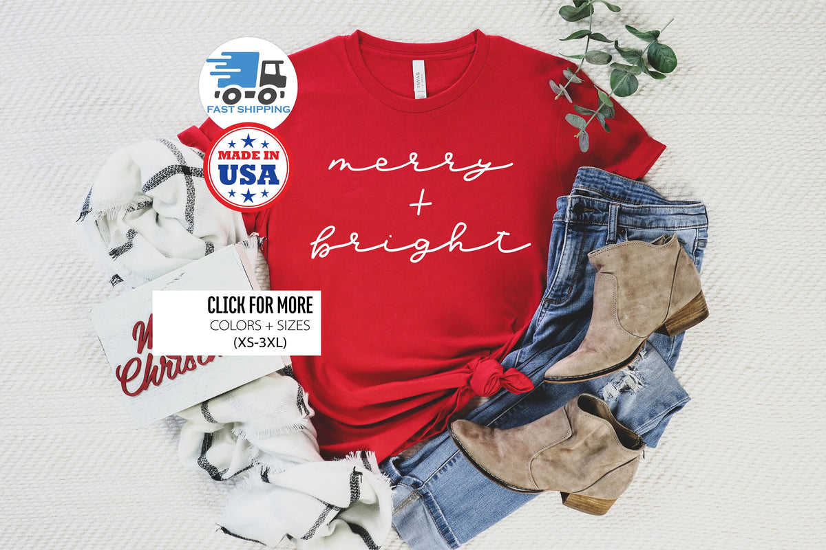 Christmas Shirt, Merry and Bright Shirt, Women's Christmas Shirt, Family Christmas Shirts, Fun Christmas Shirts, Christmas Gift, Merry Xmas