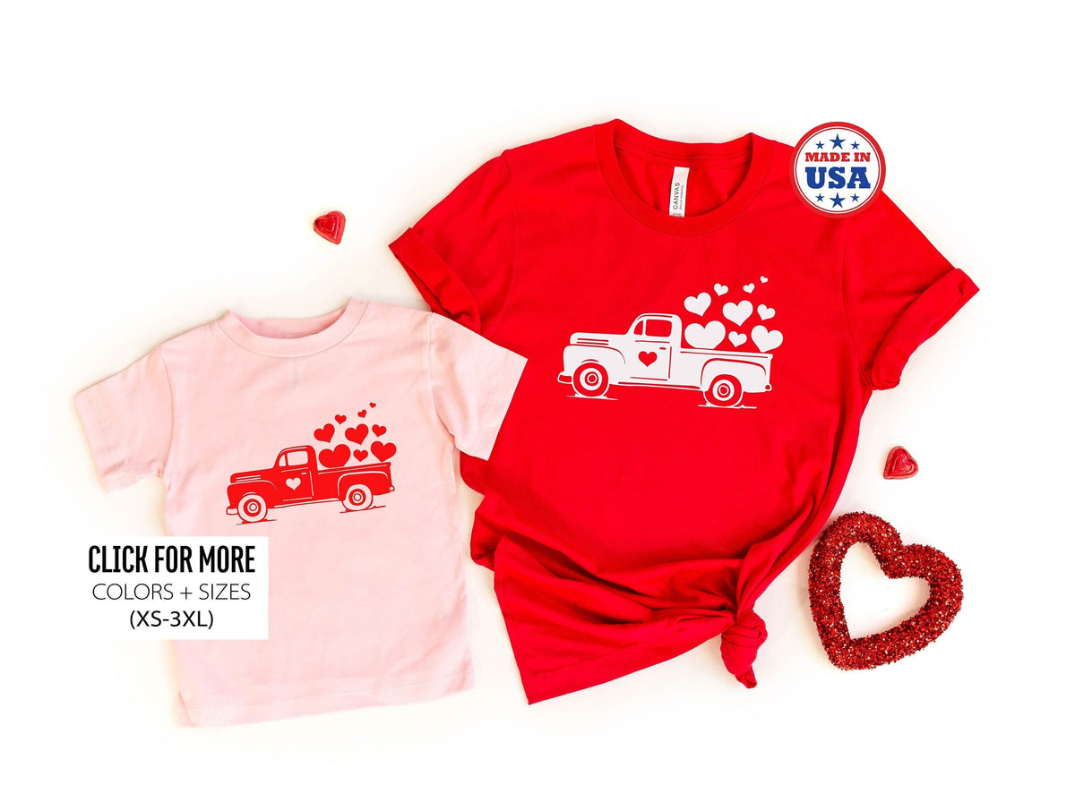 Valentine Heart Truck Tee, Valentine Toddler Shirt, Mom & Me Valentine Shirt, Valentine Shirt Gift, Matching Valentine Tee, Happy Valentine