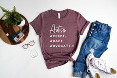 Autism Shirts, Autism Awareness Shirt, Accept Adopt Advocate, Autism Mom Tees, Autism Tshirt, Autism Shirt for Teacher, Autism Support Gifts