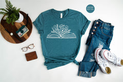 Book T-Shirt, Floral Book Shirt, Book Lover Shirt, Reader Shirt, Reading T-Shirt, Gift for Book Lover, Book Lover Shirt, Librarian Shirt