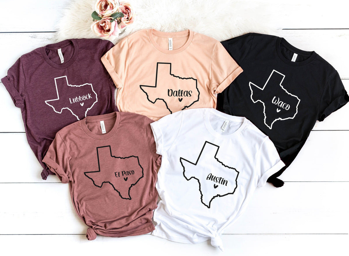 Custom Texas Shirt, Texas Cities Shirts, Custom Texas Map Shirts, Texas Home Shirt, Texas State Shirt, Texans Tshirts Gift, Texas Souevenir
