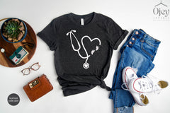 Pregnant Nurse Tee, Nurse Shirt, Stethoscope Shirt, Gift for Nurse, Nursing Shirt, Nurse Grad Tee, Essential Worker, Pregnancy Announcement