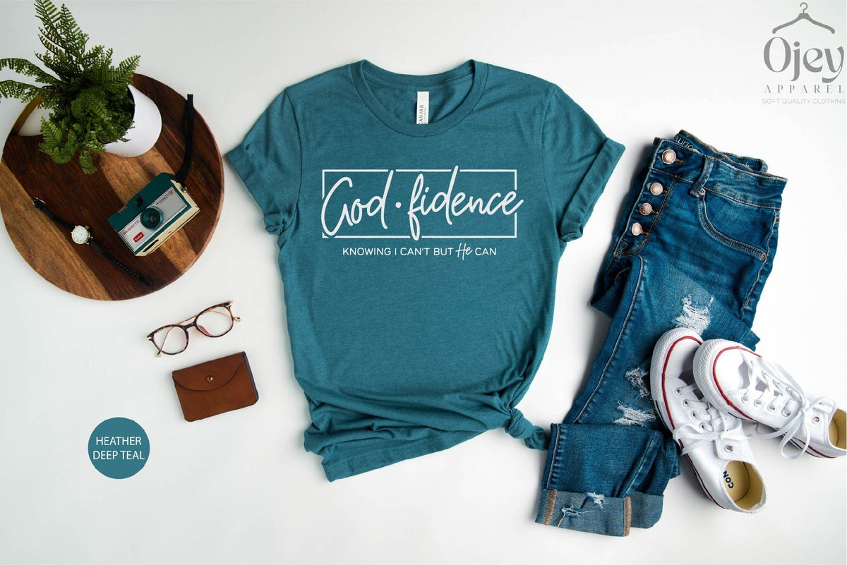 Christian Shirt, Godfidence Knowing I Can't But He Can Shirt, Christian Tee, Religious Shirt, Faith T-shirt, Jesus Shirt, Christian Saying