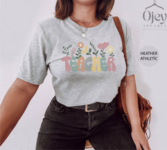 Teacher Flowers Shirt, First Grade Teacher Shirts, Teacher Flowers Tee, Kindergarten Teacher Shirts,Back To School,Teacher Appreciation Gift