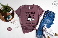 Halloween Dentist Shirt, Trick Or Treat Brush Your Teeth Shirt, Funny Halloween Shirt, Spooky Dentist Shirt,  Gift for Dentist Assistant