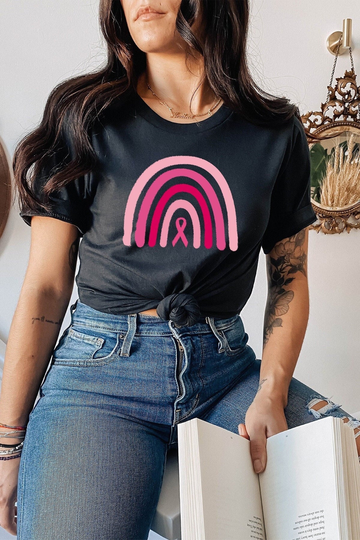 Pink Ribbon Shirt, Cancer Ribbon Shirt , Cancer Rainbow Shirt, Breast Cancer Awareness Tee, Pink in October Shirt, Breast Cancer Women Shirt