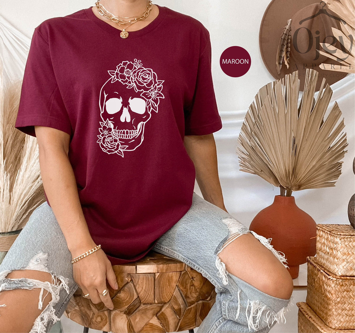 Halloween Shirt, Skull Flower Shirt, Calavera Shirt, Flower Skull Shirt, Sugar Skull Shirt, Floral Skull Tee, Skull Lover Tee