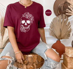 Halloween Shirt, Skull Flower Shirt, Calavera Shirt, Flower Skull Shirt, Sugar Skull Shirt, Floral Skull Tee, Skull Lover Tee