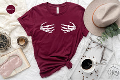 Skeleton Boob Shirt, Funny Halloween Shirt for Women, Skeleton Women Shirts, Halloween Shirts or Women, Gift for Her , Halloween Party Shirt