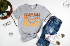 Hello Fall Pumpkins Shirt, Fall Lover Shirts, Cute Fall T-Shirt, Autumn Tee, Welcome Fall Shirt, Pumpkin Patch Outfit, Pumpkin Lover T-Shirt