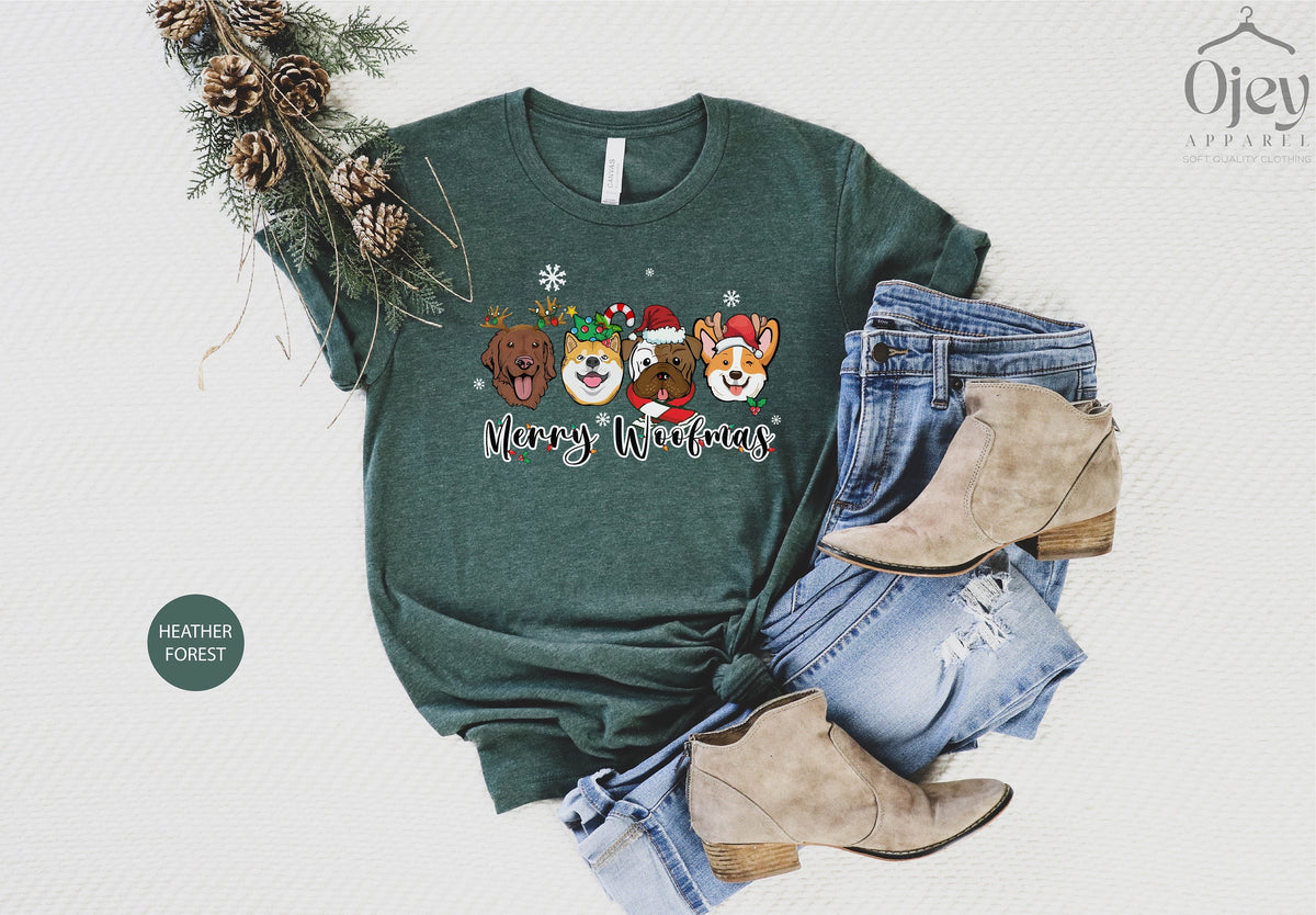 Christmas Dog Shirts, Woofmas Shirt, Dog Mom Christmas Shirt, Dog Dad Xmas Shirt, Gift for Dog Mom, Funny Xmas Dog T-Shirts, Christmas Gift