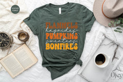 Flannels Hayrides Pumpkins Sweaters Bonfires Shirt, Pumpkin Lover T-Shirt, Fall Season Tee, Fall Vibes Outfit, Pumpkin Spice Tee, Fall Lover