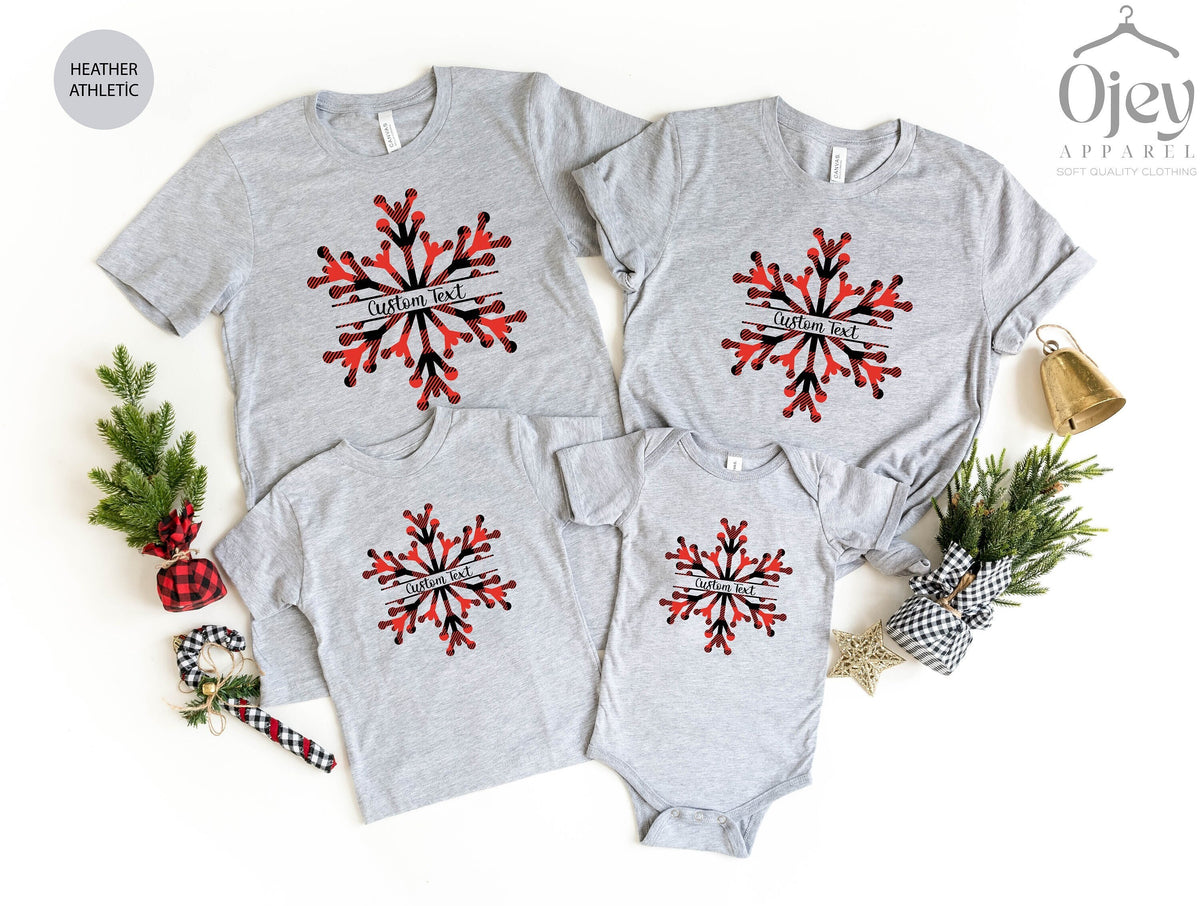 Custom Christmas Shirts, Family Christmas T-Shirt, Custom Snowflake Shirts, Plaid Christmas Family Shirts, Christmas Party Shirts for Family