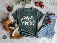 Christms Teacher Shirts, Santa Favorite Teacher Shirt, Christmas Gift for Teacher, Christmas Teacher Tee, Santa Teacher Shirt