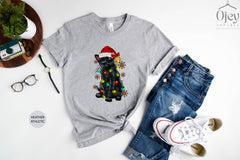 Cat Christmas Shirt, Cat Lover Tshirt, Cat Mom Christmas Shirt, Christmas Cat Light Shirt, Cat Lover Gift, Cat Christmas Shirts for Women