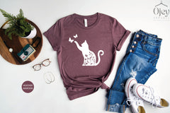 Cat Shirts, Cat Shirts for Women, Butterfly Cat Shirt, Cat Mom Shirt, Cat Lover Shirt, Cat Shirt Gift, Kitten Shirts, Kitty Shirts for Women