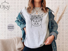 Pig Shirt, Floral Pig Shirt,  Farm Shirt, Farm Girl Shirt, Farm Animal Shirt, Boho Pig Tshirt, Pig Lover Shirt, Kids Pig Shirt, Cute Pig Tee