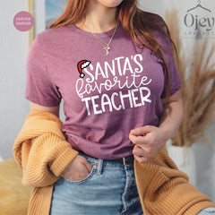Christms Teacher Shirts, Santa Favorite Teacher Shirt, Christmas Gift for Teacher, Christmas Teacher Tee, Santa Teacher Shirt