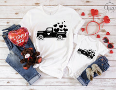 Valentine Heart Truck Tee, Valentine Toddler Shirt, Mom & Me Valentine Shirt, Valentine Shirt Gift, Matching Valentine Tee, Happy Valentine