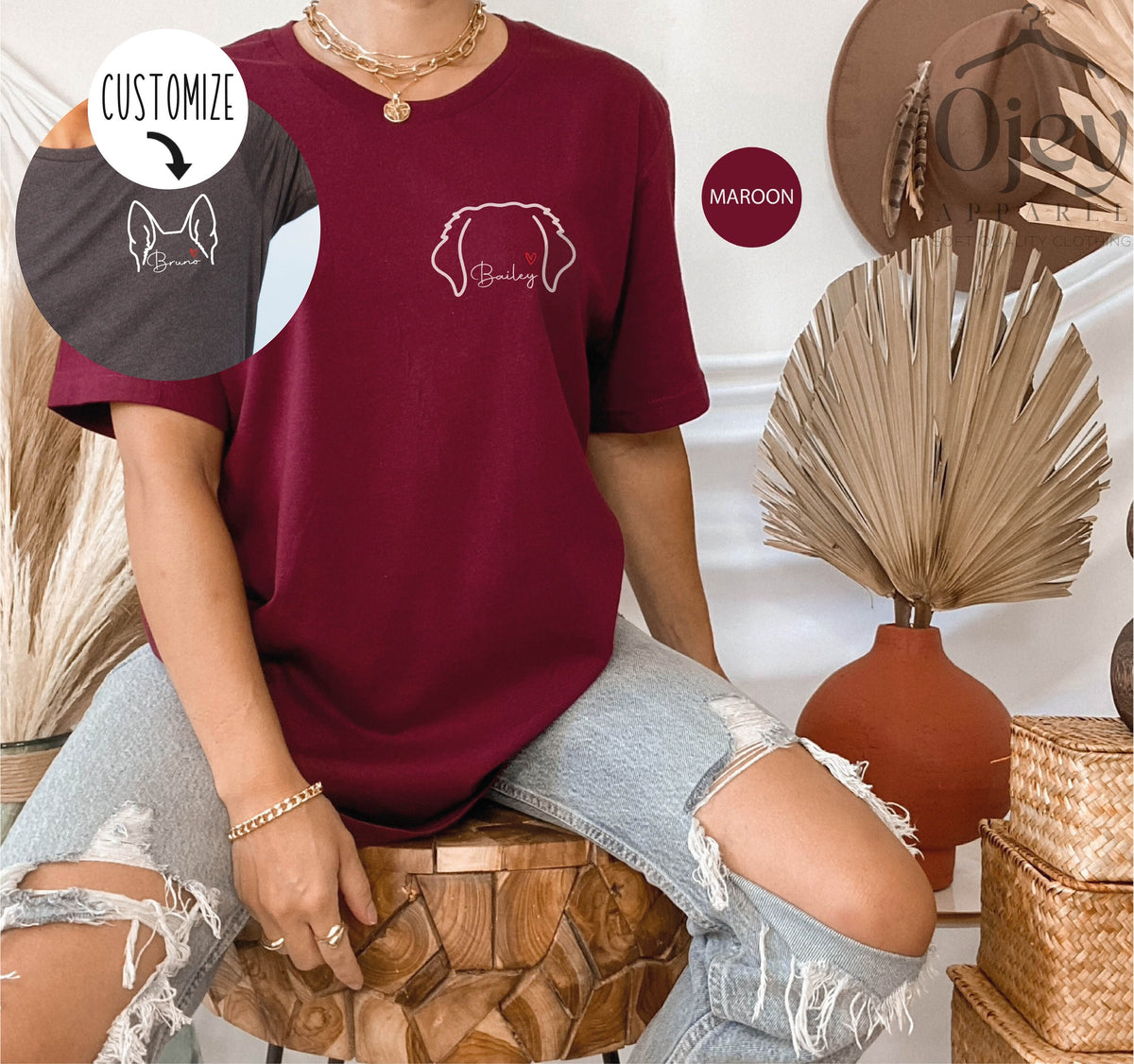 Custom Dog Shirt, Custom Dog Name Shirt, Custom Dog Ears Shirt, Personalized Dog Shirt, Dog Mom Shirts, Dog Dad Shirts, Gift for Dog Lovers