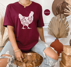 Floral Chicken Shirt, Chicken Shirt, Farm Shirt, Chicken Lover Shirt, Women's Chicken Shirt, Farm Tees, Chicken Whisperer, Farm Girl Shirt