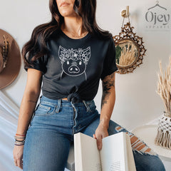 Pig Shirt, Floral Pig Shirt,  Farm Shirt, Farm Girl Shirt, Farm Animal Shirt, Boho Pig Tshirt, Pig Lover Shirt, Kids Pig Shirt, Cute Pig Tee