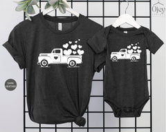 Valentine Heart Truck Tee, Valentine Toddler Shirt, Mom & Me Valentine Shirt, Valentine Shirt Gift, Matching Valentine Tee, Happy Valentine