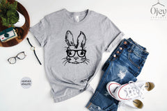 Bunny with Glasses shirt, Easter shirt, Easter bunny Graphic tee, Easter Shirts for Women, Lady Easter Bunny shirt, Rabbit Shirt Pascual Tee