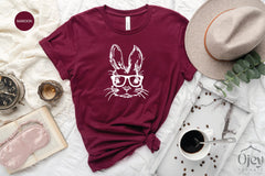 Bunny with Glasses shirt, Easter shirt, Easter bunny Graphic tee, Easter Shirts for Women, Lady Easter Bunny shirt, Rabbit Shirt Pascual Tee