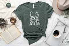 Bunny with Glasses shirt, Easter shirt, Easter bunny Graphic tee, Easter Shirts for Women, Lady Easter Bunny shirt, Rabbit Shirt Pascual Tee