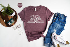 Book T-Shirt, Floral Book Shirt, Book Lover Shirt, Reader Shirt, Reading T-Shirt, Gift for Book Lover, Book Lover Shirt, Librarian Shirt