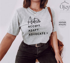 Autism Shirts, Autism Awareness Shirt, Accept Adopt Advocate, Autism Mom Tees, Autism Tshirt, Autism Shirt for Teacher, Autism Support Gifts