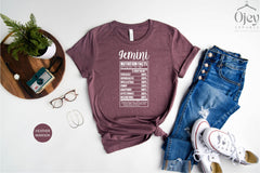 Gemini Shirt, Gemini nutrition Facts, Zodiac Shirt, Astrology Shirt, Gift for Gemini, Gemini Birthday Present, Zodiac Signs, Horoscopes Tee