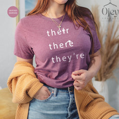 English Teacher Shirt, There They're Their Shirt, Grammar Teacher Shirts, English Teacher Gifts, Funny Grammar Shirts