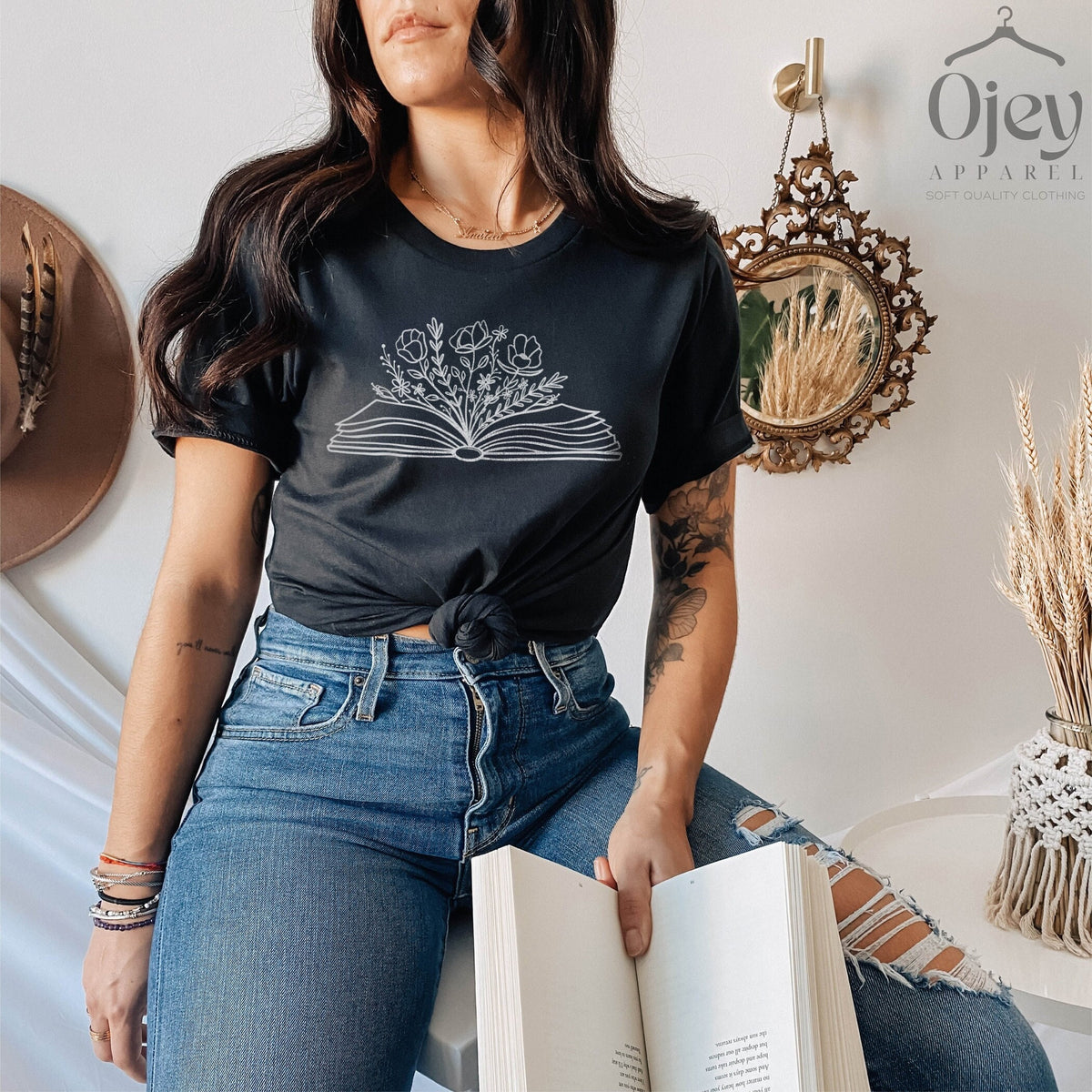 Book T-Shirt, Floral Book Shirt, Book Lover Shirt, Reader Shirt, Reading T-Shirt, Gift for Book Lover, Book Lover Shirt, Librarian Shirt