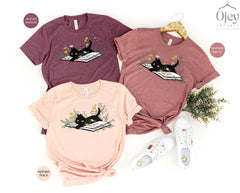Floral Cat Shirt, Cat Lover Shirt, Cat Book Shirt, Cat Lover Gift, Gift for Her, Cat Mom Shirt Gift, Cute Cat Shirts, Cute Book Cat Shirt
