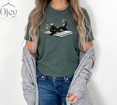 Floral Cat Shirt, Cat Lover Shirt, Cat Book Shirt, Cat Lover Gift, Gift for Her, Cat Mom Shirt Gift, Cute Cat Shirts, Cute Book Cat Shirt