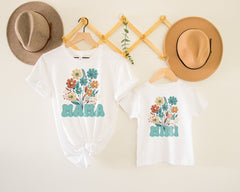 Retro Mama And Mini Shirts, Matching Mom And Daughter Outfits, Cute Mommy Crewneck, Floral Mom Tshirt, Womens Clothing, Mother's Day Gift