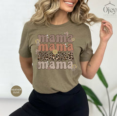 Leopard Floral Mama Shirt, Retro Mama Shirt, Cute Mom Shirt, Motherhood Shirts For Her, Mom To Be Tshirt, Womens Clothing, Mother's Day Gift