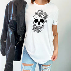 Floral Skull Shirt, Floral Tee, Skull Tee, Day Of The Dead Fashion, Sugar Skull Flower Crown, Halloween Costume, Skull Shirt, Sugar Skull,