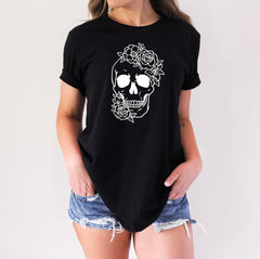 Floral Skull Shirt, Floral Tee, Skull Tee, Day Of The Dead Fashion, Sugar Skull Flower Crown, Halloween Costume, Skull Shirt, Sugar Skull,
