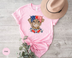 4th of July Highland Shirt, 4th of July T-Shirt, Independence Day Shirt, American Cow Shirt, Patriotic Cow Shirt, 4th of July Tee