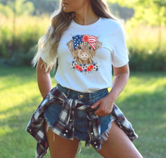 4th of July Highland Shirt, 4th of July T-Shirt, Independence Day Shirt, American Cow Shirt, Patriotic Cow Shirt, 4th of July Tee