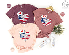 American Flag Nurse Shirt, 4th Of July Gift for Nurses, Registered Nurse, NICU Nurse, ER Nurse, ICU Nurse, Paramedics Gift Shirt with Flag