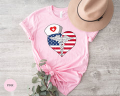 American Flag Nurse Shirt, 4th Of July Gift for Nurses, Registered Nurse, NICU Nurse, ER Nurse, ICU Nurse, Paramedics Gift Shirt with Flag