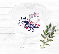 Let Freedom Rawr 4th Of July Kids Shirt, Blue and Red Dinosaur Rawr Shirt for Independence Day, Fourth Of July Themed Unisex Shirt for Kids