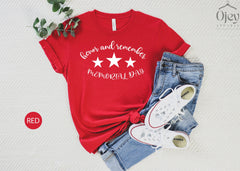 Remember and Honor Memorial Day Shirt for Adults and Kids, Memorial Day Honor and Remember 3 Stars Shirt, Independence Day Memorial Day Gift