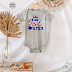 Little Miss America 4th of July Shirt for Kids and Babies, Independence Day Shirt for Kids, Miss America Crown Shirt For Toddlers and Babies