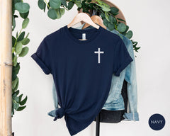 Pocket Cross Shirt for Gift, Unisex Crewneck Religious Shirt, Cross Shirt, Church Gift, Faith Tee, God is Greater than Highs and Lows Shirts